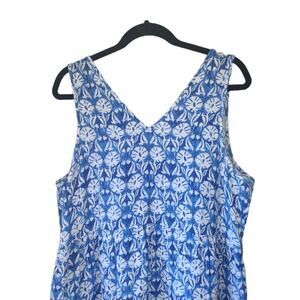 Sonoma Blue/White Floral batik Sleeveless Midi Dress Size 0X boho hippie cotton